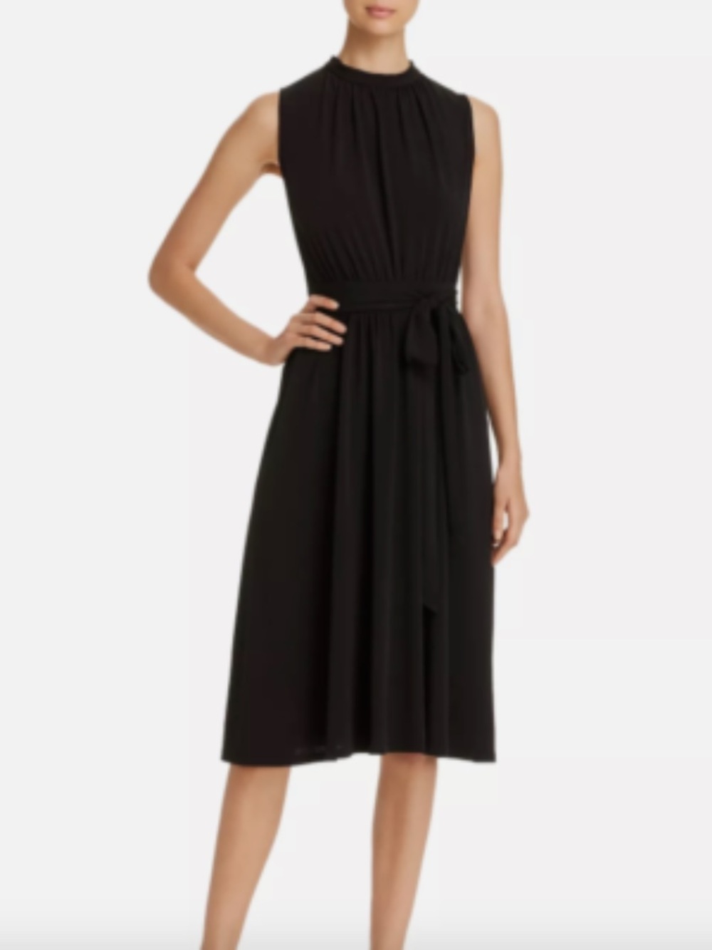 Leota Black Sleeveless Midi Dress with Tie Waist